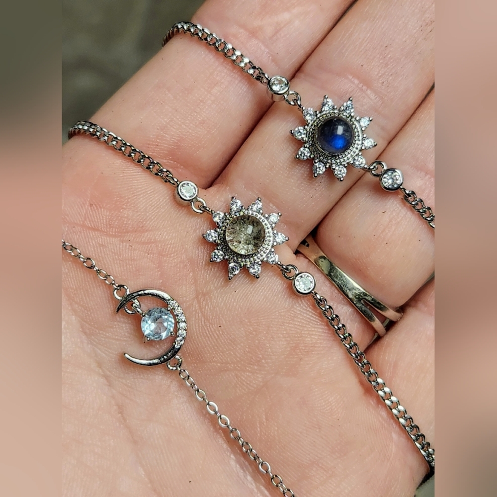Beautiful Silver Crystal Bracelet, Moon, Sun.